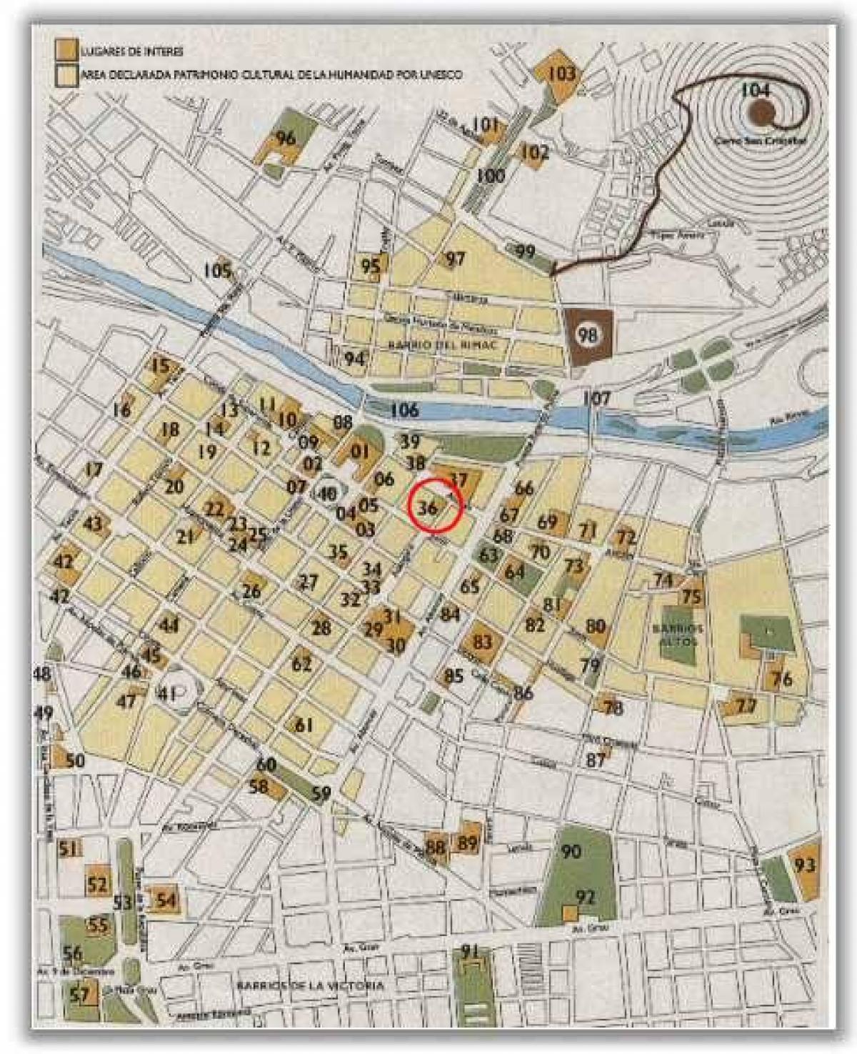 Mapa historického centra Limy
