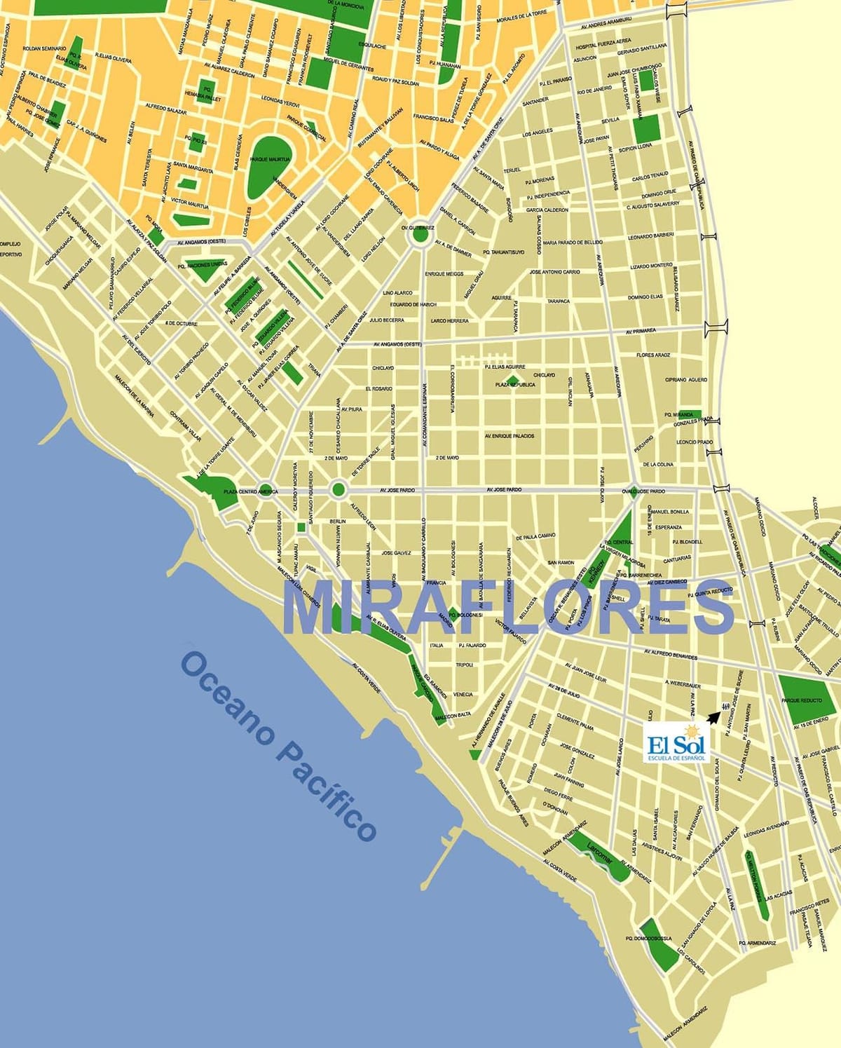 miraflores Lima mapě